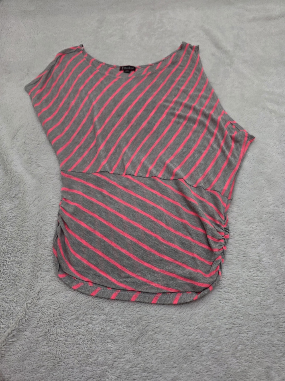 Striped Gray & Neon Pink Asymmetrical Tank Top